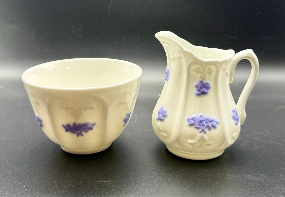 Vintage Adderley Blue Chelsea Creamer Sugar Bowl Set Pristine Display Only